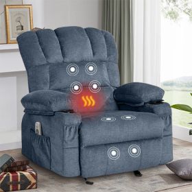 Vanbow.Recliner Chair Massage Heating sofa with USB and side pocket 2 Cup Holders (Blue)